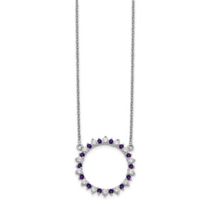 14k White Gold Real Diamond & Amethyst Fancy Circle Necklace