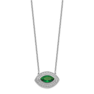 14k White Gold Real Diamond & Emerald Necklace