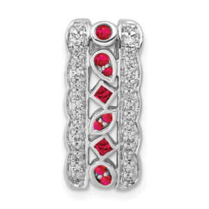 14k White Gold Real Diamond and .17 Ruby Fancy Chain Slide