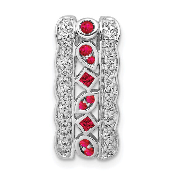 14k White Gold Real Diamond and .17 Ruby Fancy Chain Slide
