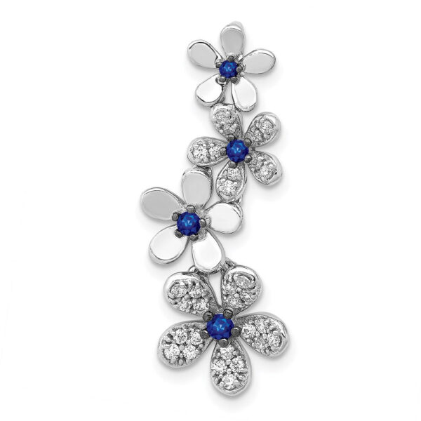 14k White Gold Real Diamond and .19 Sapphire 4 Flowers Pendant