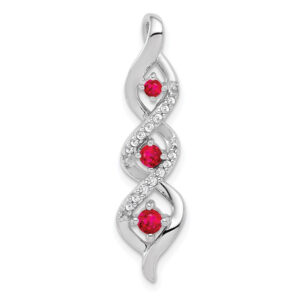 14k White Gold Real Diamond and .25 Ruby Twisted 3-stone Chain Slide