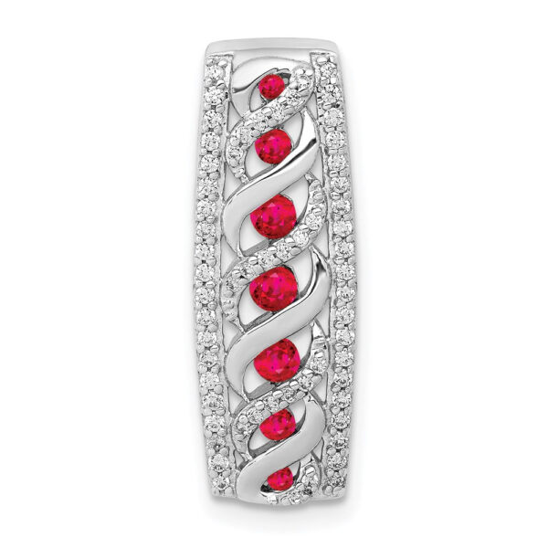 14k White Gold Real Diamond and .26 Ruby Fancy Chain Slide