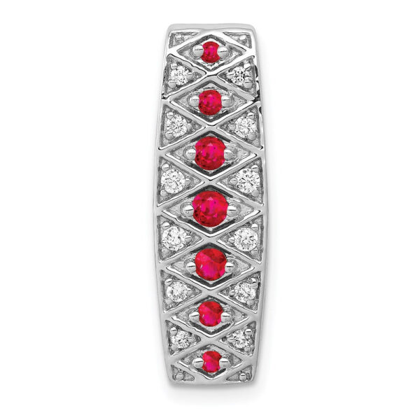 14k White Gold Real Diamond and .31 Ruby Fancy Chain Slide