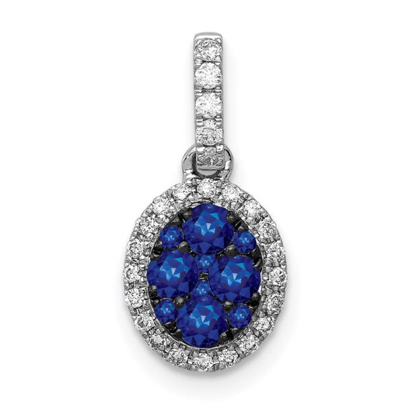 14k White Gold Real Diamond and .32 Blue Sapphire Halo Pendant