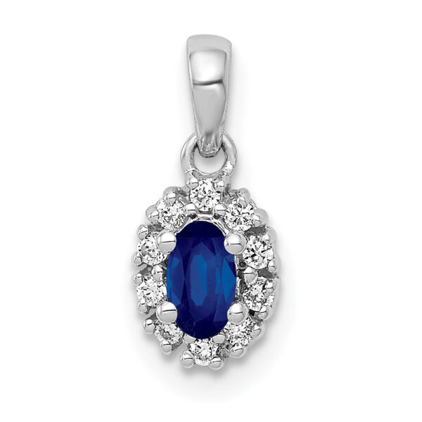 14k White Gold Real Diamond and .32 Sapphire Oval Halo Pendant