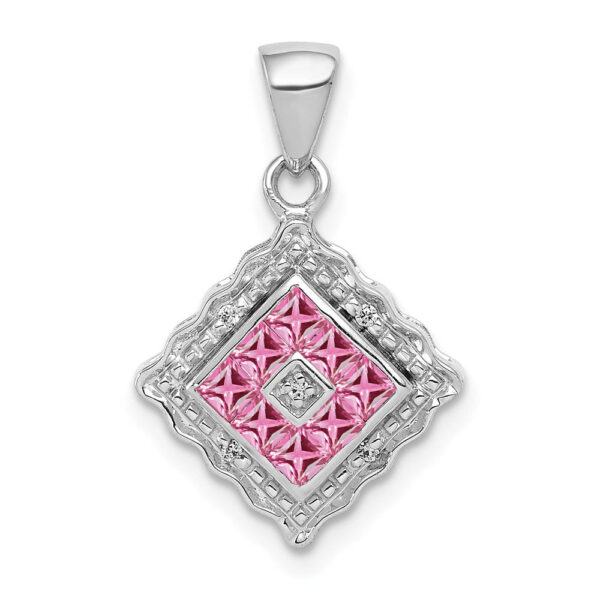 14k White Gold Real Diamond and .40 Pink Sapphire Pendant