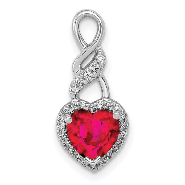 14k White Gold Real Diamond and .75 Ruby Heart Chain Slide