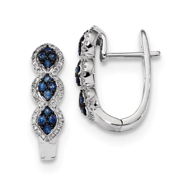 14k White Gold Real Diamond and Blue Sapphire Earrings