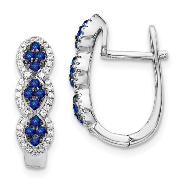 14k White Gold Real Diamond and Blue Sapphire Hinged Earrings