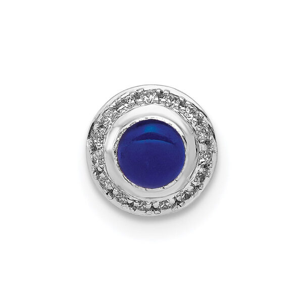 14k White Gold Real Diamond and Cabochon .47 Sapphire Chain Slide