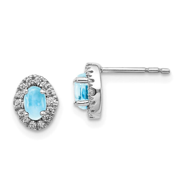 14k White Gold Real Diamond and Cabochon Blue Topaz Earrings