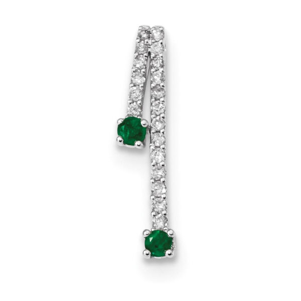 14k White Gold Real Diamond and Emerald Polished Chain Slide