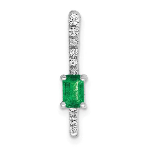 14k White Gold Real Diamond and Rectangle Emerald Fancy Chain Slide