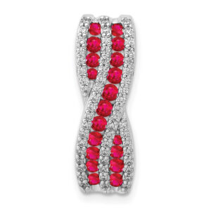 14k White Gold Real Diamond and Ruby Fancy Twisted Chain Slide