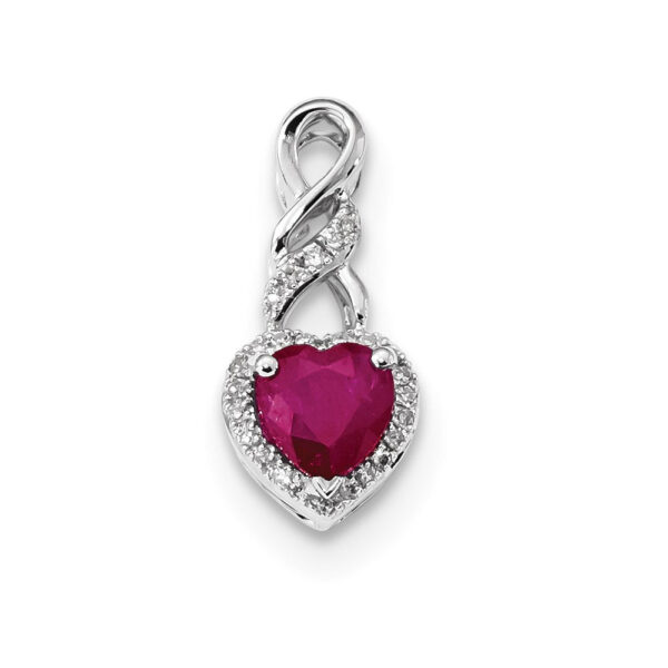14k White Gold Real Diamond and Ruby Heart Chain Slide