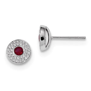14k White Gold Real Diamond and Ruby Post Earrings