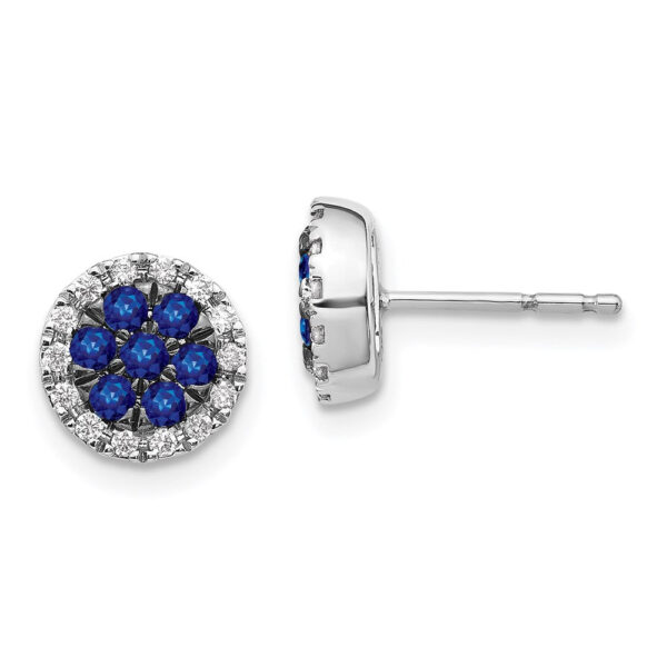 14k White Gold Real Diamond and Sapphire Circle Post Earrings