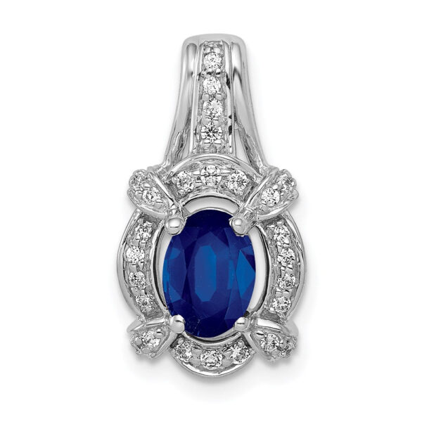 14k White Gold Real Diamond and Sapphire Fancy Oval Pendant