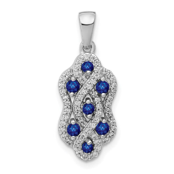 14k White Gold Real Diamond and Sapphire Fancy Twisted Pendant