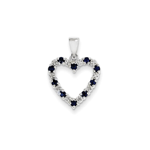 14k White Gold Real Diamond and Sapphire Heart Pendant