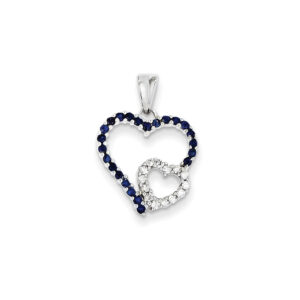 14k White Gold Real Diamond and Sapphire Pendant