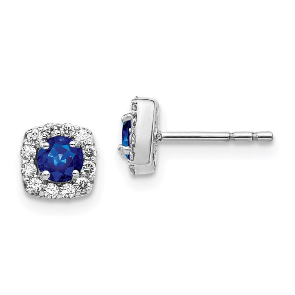 14k White Gold Real Diamond and Sapphire Square Halo Earrings