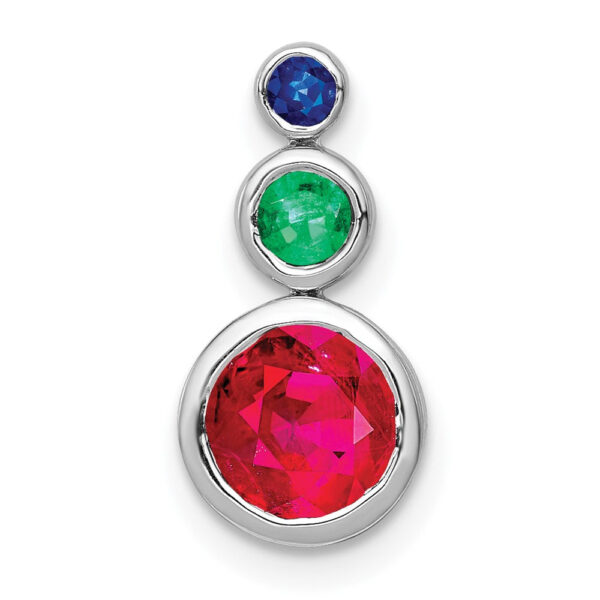 14k White Gold Ruby, Emerald and Sapphire Chain Slide