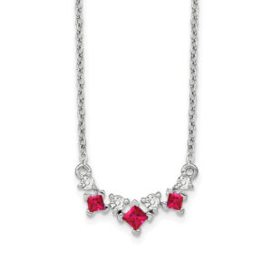 14k White Gold Ruby and Real Diamond 18 inch Necklace