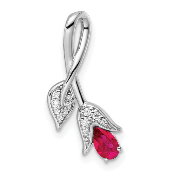 14k White Gold Ruby and Real Diamond Floral Chain Slide