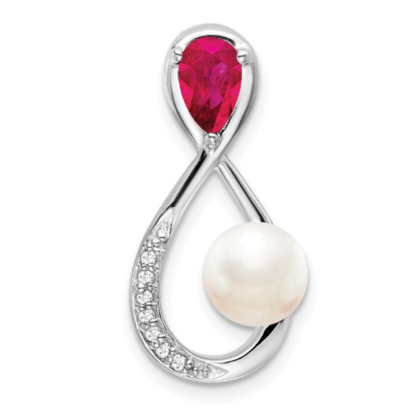 14k White Gold Ruby/FWC Pearl/Real Diamond Infinity Chain Slide