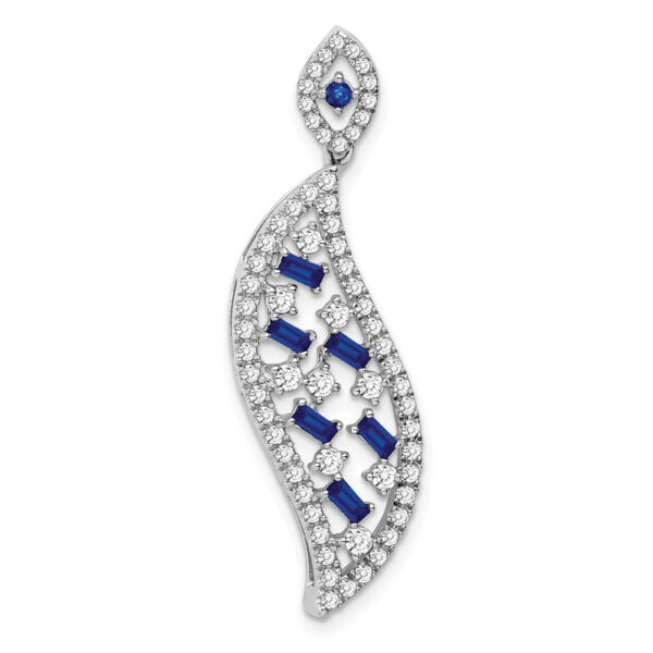 14k White Gold Sapphire and Real Diamond Wave Chain Slide