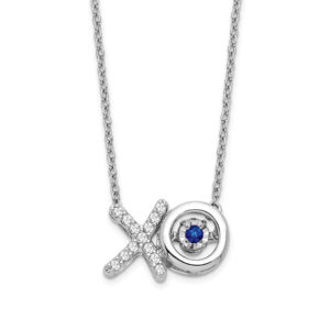 14k White Gold Sapphire/Real Diamond X and O Necklace