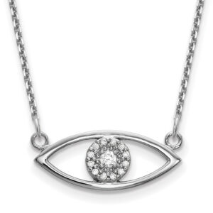 14k White Gold Small Real Diamond Evil Eye Necklace