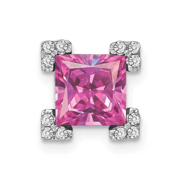 14k White Gold Square Created Pink Sapphire/Real Diamond Chain Slide