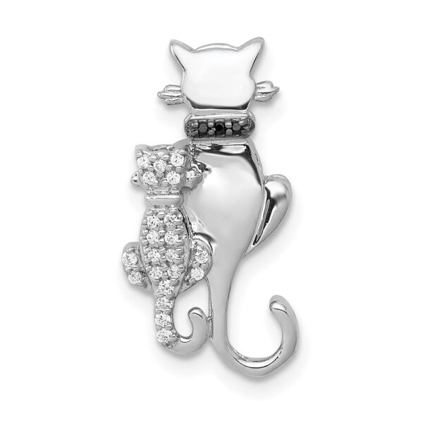 14k White Gold White and Black Accent Real Diamond Cats Chain Slide