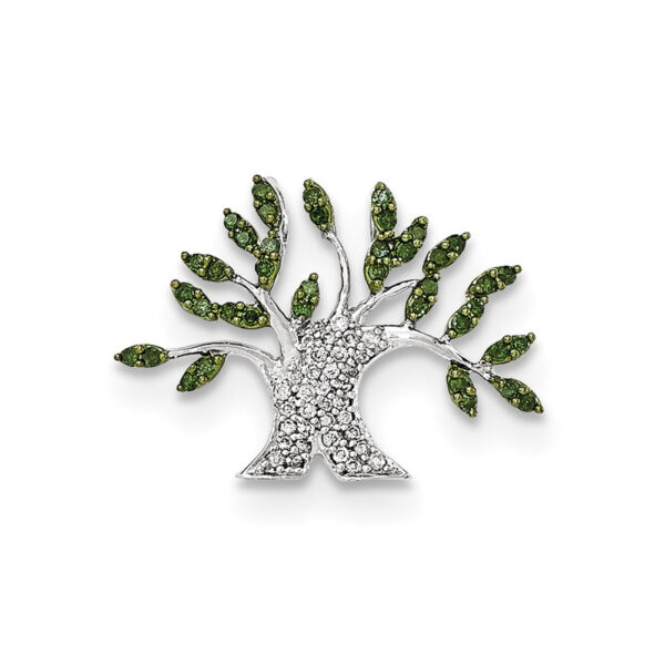 14k White Gold with White and Green Real Diamond Tree Chain Slide