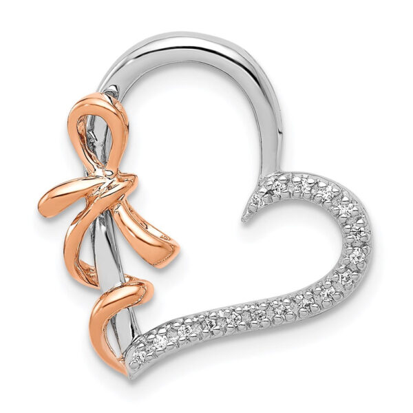 14k White and Rose Gold Real Diamond Polished Heart w/Bow Chain Slide