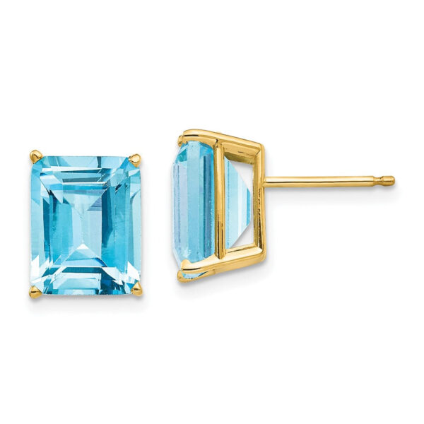 14k Yellow Gold 10x8mm Emerald Cut Blue Topaz Earrings