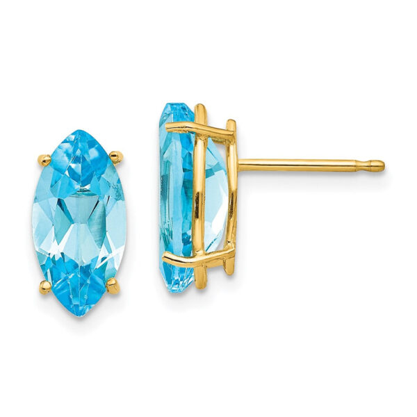 14k Yellow Gold 12x6mm Marquise Blue Topaz Earrings