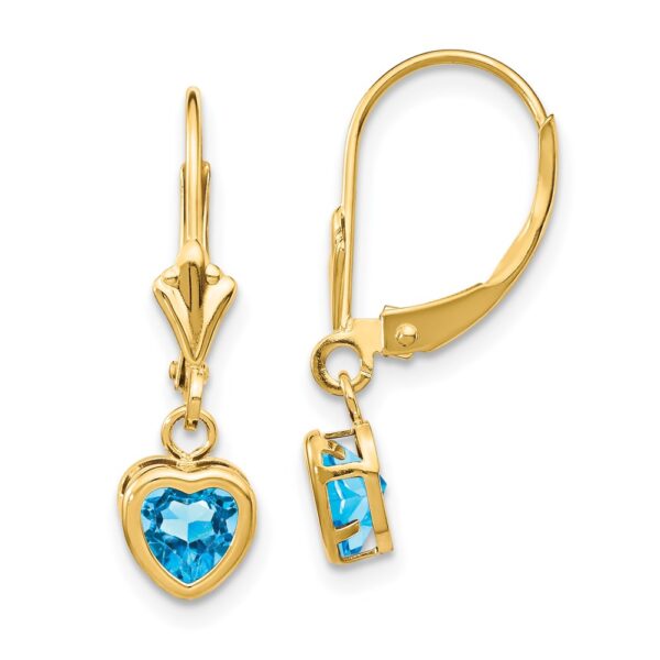 14k Yellow Gold 5mm Heart Blue Topaz Earrings
