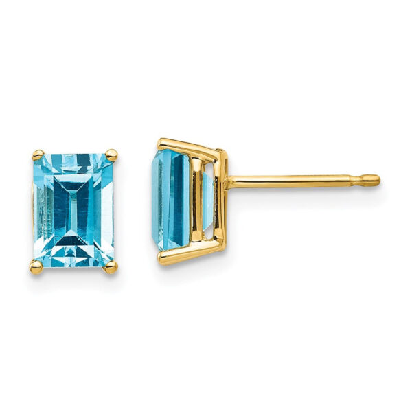14k Yellow Gold 7x5mm Emerald Cut Blue Topaz Earrings