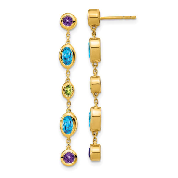 14k Yellow Gold Amethyst/Blue Topaz/Peridot Dangle Earrings