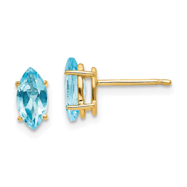 14k Yellow Gold Blue Topaz Marquise Stud Earring