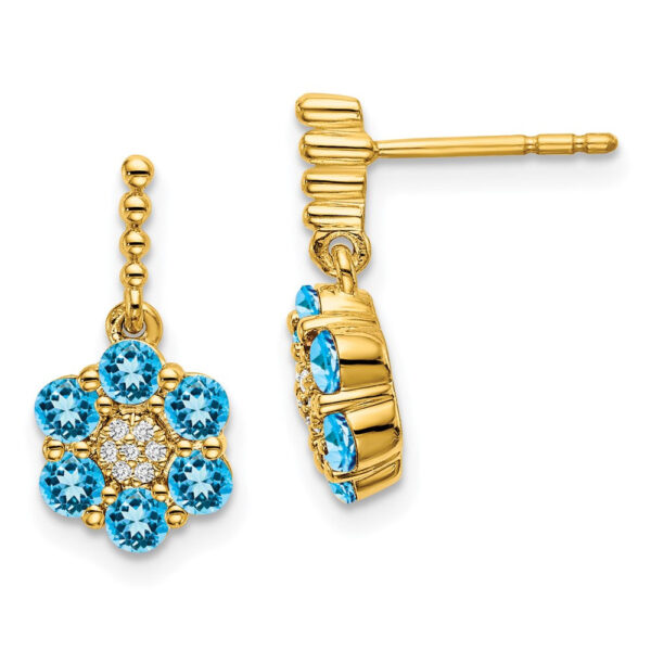 14k Yellow Gold Blue Topaz and Real Diamond Earrings