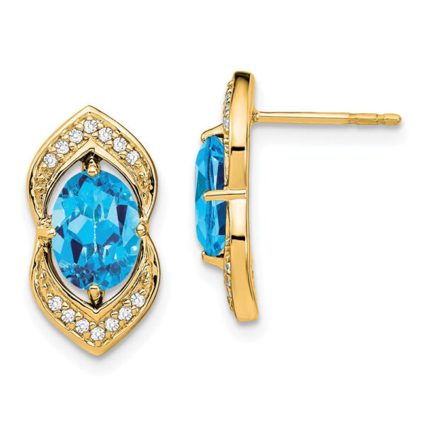 14k Yellow Gold Blue Topaz and Real Diamond Post Earrings