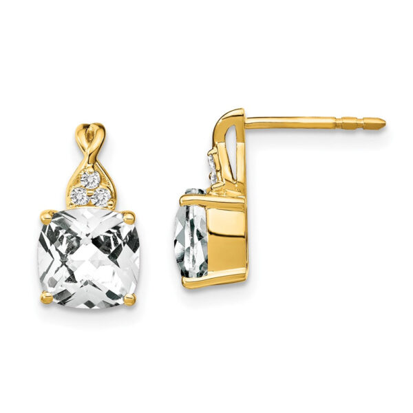 14k Yellow Gold Checkerboard White Topaz and Real Diamond Earrings