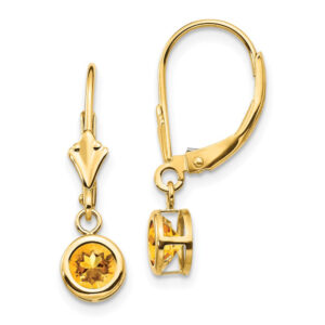 14k Yellow Gold Citrine Round Leverback Earring