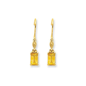 14k Yellow Gold Citrine & Real Diamond Dangle Earrings