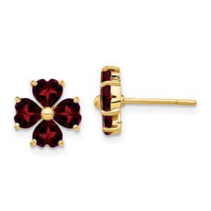 14k Yellow Gold Heart-shaped Garnet Flower Post Earrings
